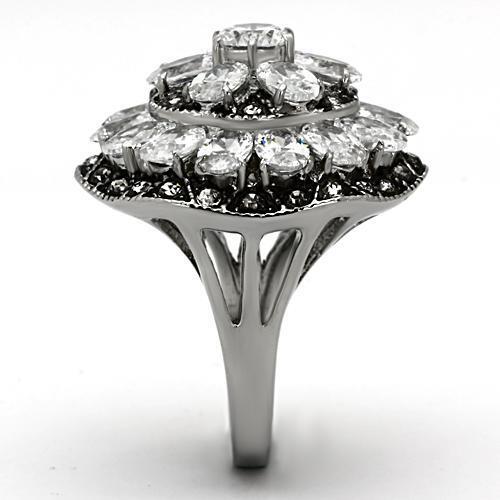 TK1016 - High polished (no plating) Stainless Steel Ring with AAA Grade CZ  in Clear