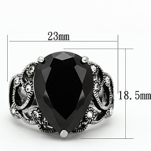 TK1017 - High polished (no plating) Stainless Steel Ring with AAA Grade CZ  in Jet