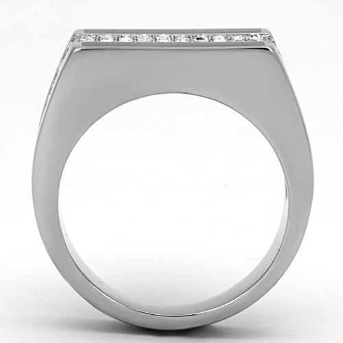 TK1048 - High polished (no plating) Stainless Steel Ring with Top Grade Crystal  in Clear