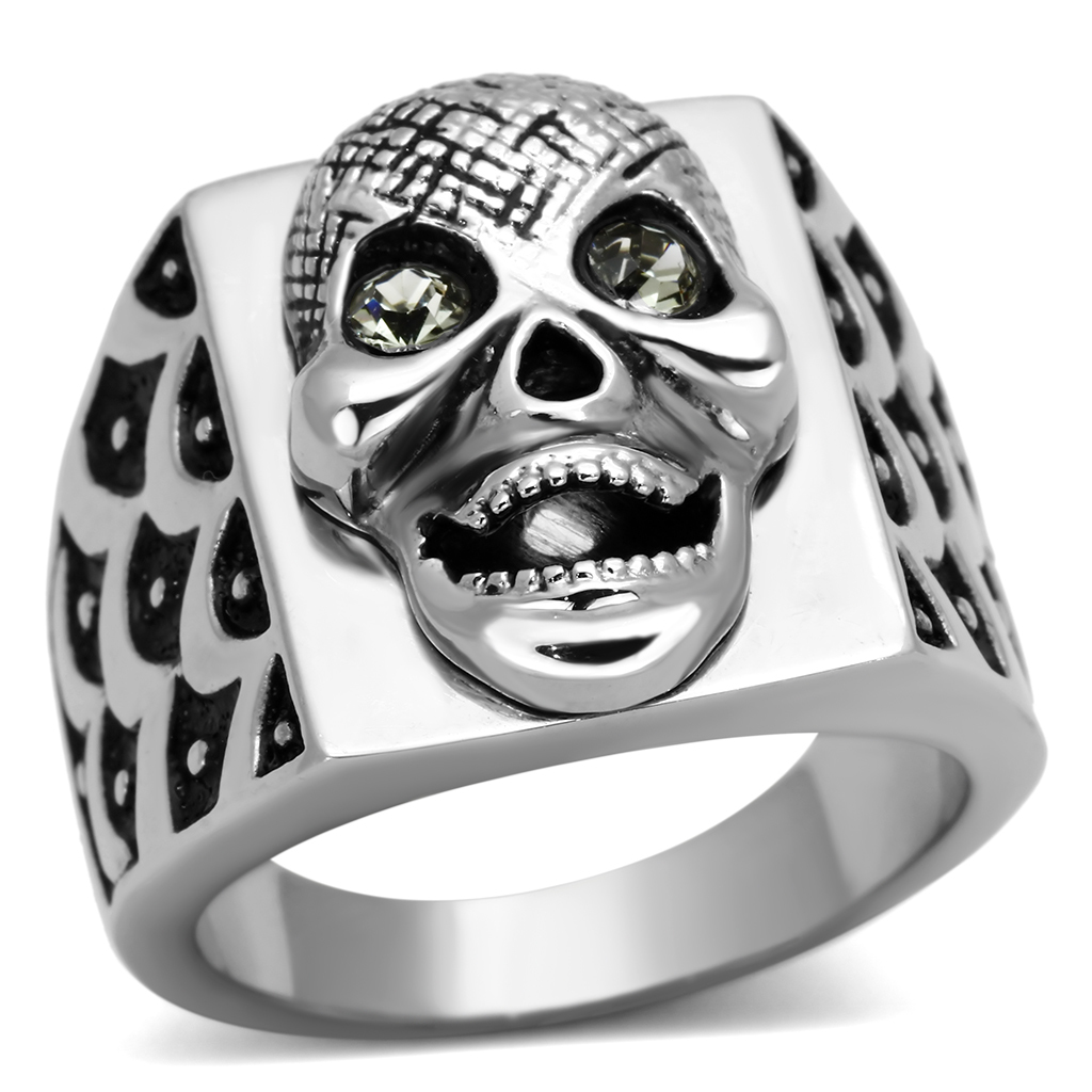 TK1056 - High polished (no plating) Stainless Steel Ring with Top Grade Crystal  in Black Diamond