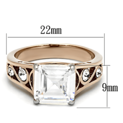 TK1059 - Two-Tone IP Rose Gold Stainless Steel Ring with AAA Grade CZ  in Clear