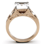 TK1059 - Two-Tone IP Rose Gold Stainless Steel Ring with AAA Grade CZ  in Clear