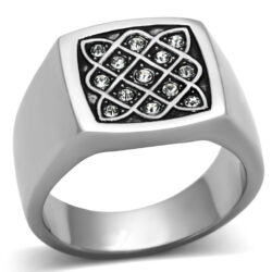 TK1060 - High polished (no plating) Stainless Steel Ring with Top Grade Crystal  in Clear