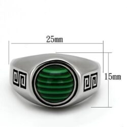 TK1070 - High polished (no plating) Stainless Steel Ring with Synthetic MALACHITE in Emerald