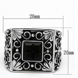 TK1074 - High polished (no plating) Stainless Steel Ring with Synthetic Synthetic Glass in Jet