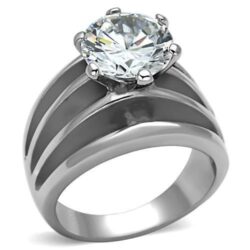 TK1084 - High polished (no plating) Stainless Steel Ring with AAA Grade CZ  in Clear