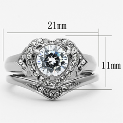 TK1087 - High polished (no plating) Stainless Steel Ring with AAA Grade CZ  in Clear