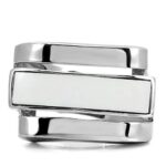 TK108 - High polished (no plating) Stainless Steel Ring with Semi-Precious Agate in White