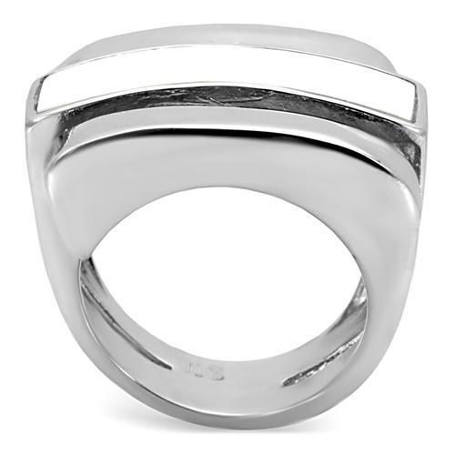 TK108 - High polished (no plating) Stainless Steel Ring with Semi-Precious Agate in White