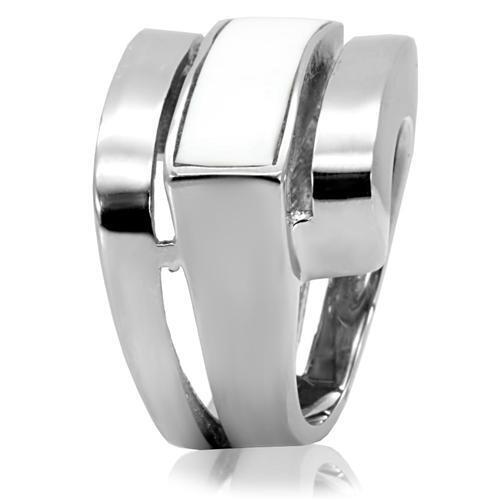 TK108 - High polished (no plating) Stainless Steel Ring with Semi-Precious Agate in White