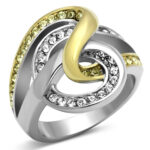 TK1094 - Two-Tone IP Gold (Ion Plating) Stainless Steel Ring with Top Grade Crystal  in Citrine Yellow