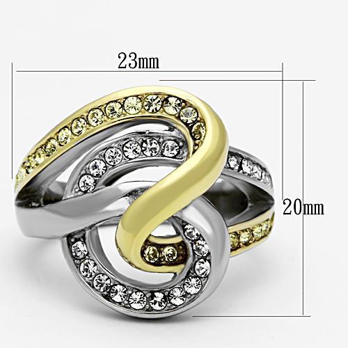 TK1094 - Two-Tone IP Gold (Ion Plating) Stainless Steel Ring with Top Grade Crystal  in Citrine Yellow