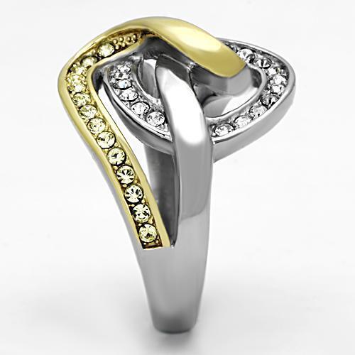 TK1094 - Two-Tone IP Gold (Ion Plating) Stainless Steel Ring with Top Grade Crystal  in Citrine Yellow