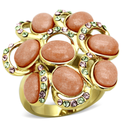 TK1102 - IP Gold(Ion Plating) Stainless Steel Ring with Synthetic Coral in Orange