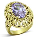 TK1110 - IP Gold(Ion Plating) Stainless Steel Ring with AAA Grade CZ  in Light Amethyst