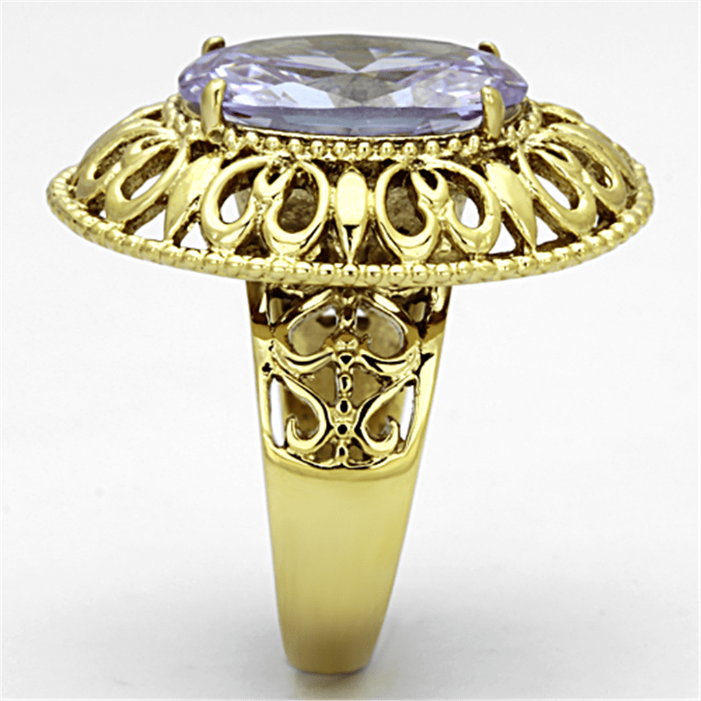 TK1110 - IP Gold(Ion Plating) Stainless Steel Ring with AAA Grade CZ  in Light Amethyst