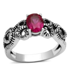 TK1112 - High polished (no plating) Stainless Steel Ring with AAA Grade CZ  in Ruby