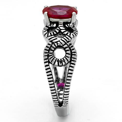 TK1112 - High polished (no plating) Stainless Steel Ring with AAA Grade CZ  in Ruby