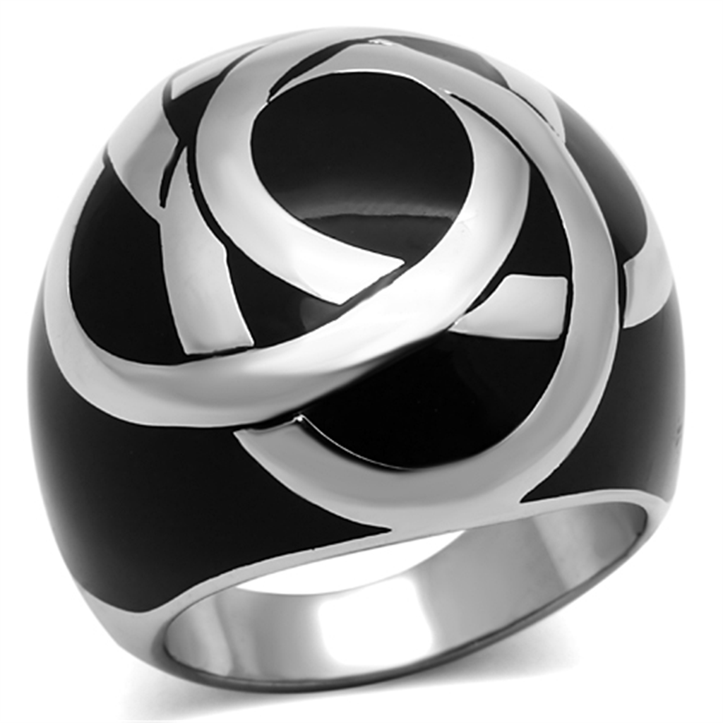 TK1133 - High polished (no plating) Stainless Steel Ring with Epoxy  in Jet