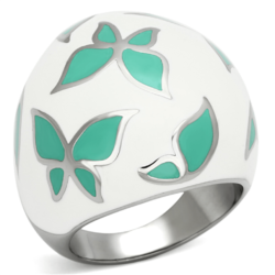 TK1137 - High polished (no plating) Stainless Steel Ring with Epoxy  in Emerald