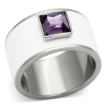 TK1142 - High polished (no plating) Stainless Steel Ring with Synthetic Synthetic Glass in Amethyst