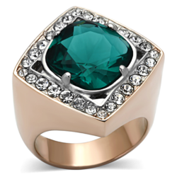 TK1160 - Two-Tone IP Rose Gold Stainless Steel Ring with Synthetic Synthetic Glass in Blue Zircon