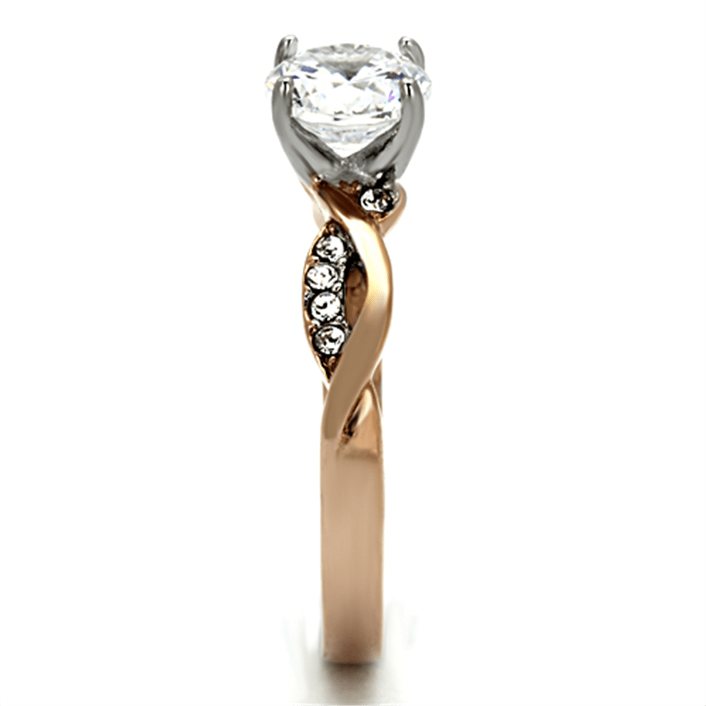 TK1163 - Two-Tone IP Rose Gold Stainless Steel Ring with AAA Grade CZ  in Clear