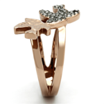 TK1165 - Two-Tone IP Rose Gold Stainless Steel Ring with Top Grade Crystal  in Black Diamond