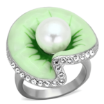 TK1171 - High polished (no plating) Stainless Steel Ring with Synthetic Pearl in White