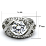 TK1176 - High polished (no plating) Stainless Steel Ring with AAA Grade CZ  in Clear