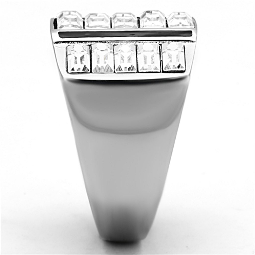 TK1185 - High polished (no plating) Stainless Steel Ring with Top Grade Crystal  in Clear