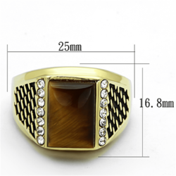 TK1187 - IP Gold(Ion Plating) Stainless Steel Ring with Synthetic Tiger Eye in Topaz