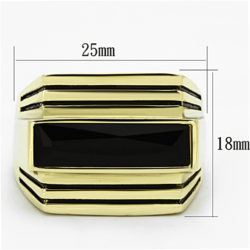 TK1188 - IP Gold(Ion Plating) Stainless Steel Ring with Synthetic Synthetic Glass in Jet