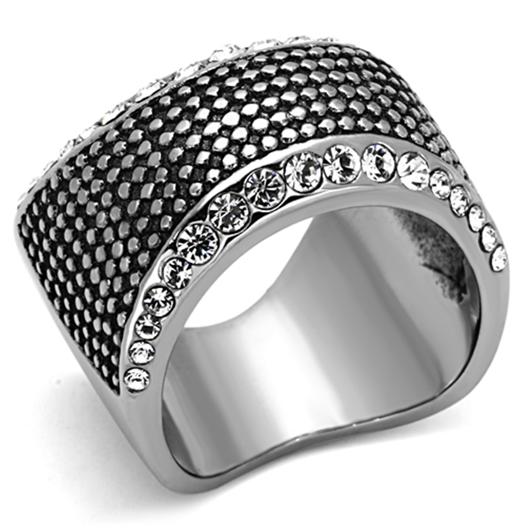 TK1198 - High polished (no plating) Stainless Steel Ring with Top Grade Crystal  in Clear