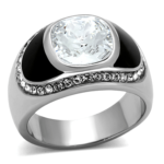 TK1199 - High polished (no plating) Stainless Steel Ring with Top Grade Crystal  in Clear