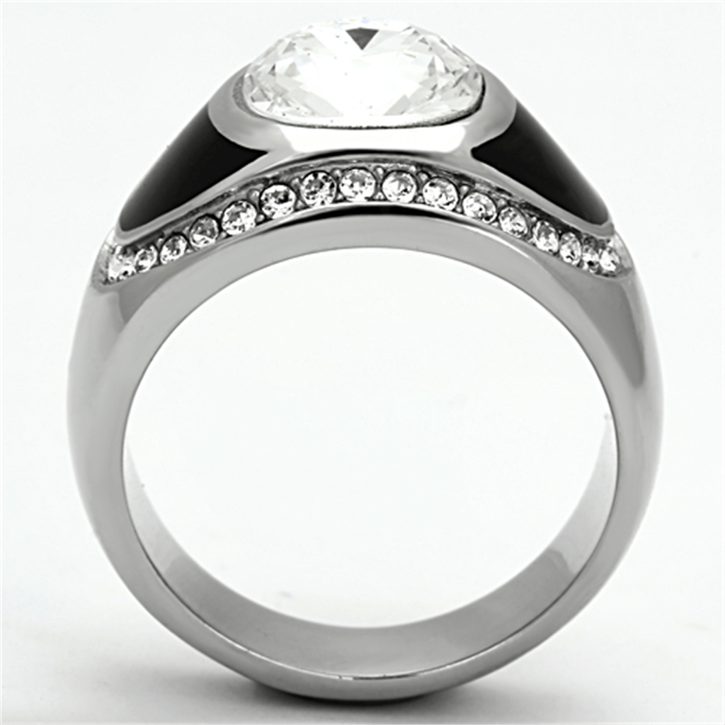 TK1199 - High polished (no plating) Stainless Steel Ring with Top Grade Crystal  in Clear