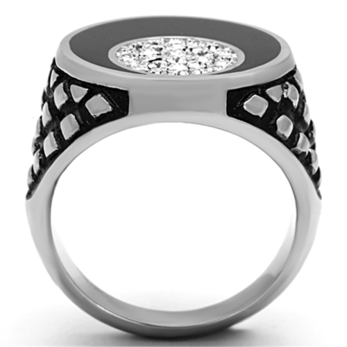 TK1200 - High polished (no plating) Stainless Steel Ring with Top Grade Crystal  in Clear