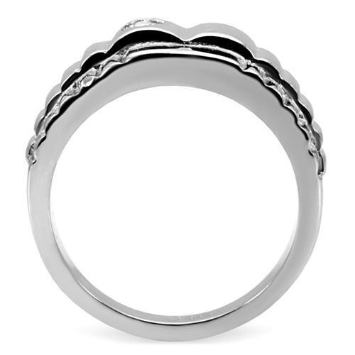 TK120 - High polished (no plating) Stainless Steel Ring with AAA Grade CZ  in Clear