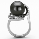 TK1218 - High polished (no plating) Stainless Steel Ring with Synthetic Pearl in Gray