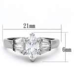 TK1220 - High polished (no plating) Stainless Steel Ring with AAA Grade CZ  in Clear