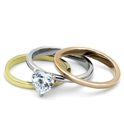 TK1274 - Three Tone IP?’?‚?‚?‚¬? IP Gold & IP Rose Gold & High Polished) Stainless Steel Ring with AAA Grade CZ  in Clear