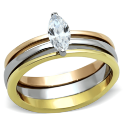 TK1276 - Three Tone IPï?‚?‹? IP Gold & IP Rose Gold & High Polished) Stainless Steel Ring with AAA Grade CZ  in Clear