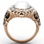 TK1286 - IP Rose Gold(Ion Plating) Stainless Steel Ring with Synthetic Cat Eye in White