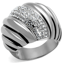 TK1304 - High polished (no plating) Stainless Steel Ring with Top Grade Crystal  in Clear