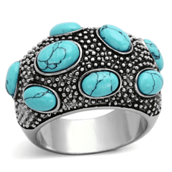 TK1308 - High polished (no plating) Stainless Steel Ring with Synthetic Turquoise in Sea Blue