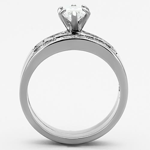 TK1319 - High polished (no plating) Stainless Steel Ring with AAA Grade CZ  in Clear