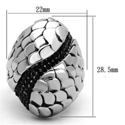 TK1327 - High polished (no plating) Stainless Steel Ring with Top Grade Crystal  in Jet