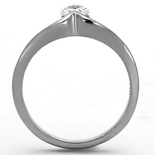 TK1336 - High polished (no plating) Stainless Steel Ring with AAA Grade CZ  in Clear