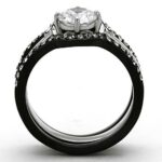 TK1346 - Two-Tone IP Black Stainless Steel Ring with AAA Grade CZ  in Clear