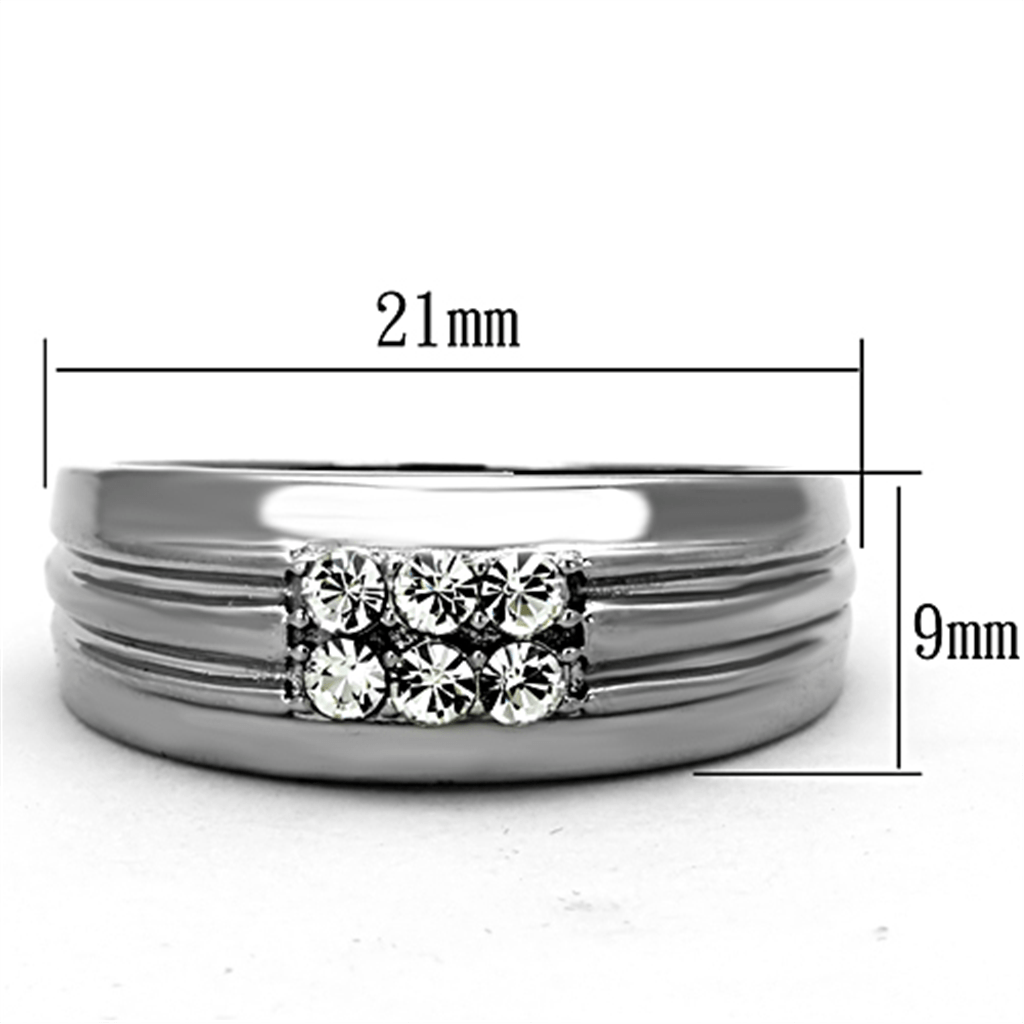 TK1357 - High polished (no plating) Stainless Steel Ring with Top Grade Crystal  in Clear